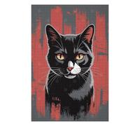 Adult Jigsaw Puzzle75x50cm/1000pcs Black Cat Portrait with Red Backdrop Puzzle for Adults Relax Games But Fun And Humorous for Birthday, Chrismas 75x50cm/1000pcs