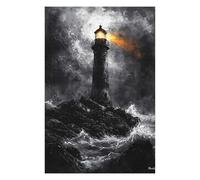 Adult Jigsaw Puzzle75x50cm/1000pcs Stormy Lighthouse in Dramatic Monochrome Style Jigsaw for Adults Brain Teaser Game Precision Cutting Deal As Gifts for The Whole Family 75x50cm/1000pcs