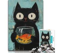 Adult Jigsaw Puzzles 1000 Abstract Art Black Cat 1000 Pieces for Adults,Challenging Difficult Deal As Gifts for The Whole Family (size 38x26cm)