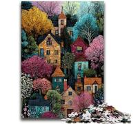 Adult Jigsaw Puzzles 1000 Art Village Brain Intelligence Challenge Addictive Toys Funny Gift for Ages 14+ 26x38cm