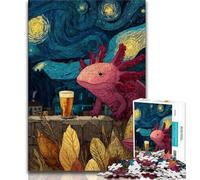 Adult Jigsaw Puzzles 1000 Axolotl with Beer Starry Night 1000 Pieces for Teenagers,Toys Educational Games Stress Relieving Unique Birthday And Gifts (size 75x50cm)