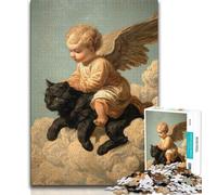 Adult Jigsaw Puzzles 1000 Black Cat And Angel Baby 1000 Piece Puzzle,Fun Games Every Piece Is Unique - Challenging Family Fun Game (size 75x50cm)