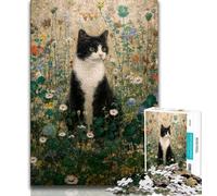 Adult Jigsaw Puzzles 1000 Black Cat And Flowers 1000 Piece Puzzle,for Educational Game Challenge Toy Birthday Present, Gifts, Wall Art 38x26cm