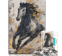 Adult Jigsaw Puzzles 1000 Black Golden Horse,Help The Brain Exercise Addictive Toys to Cultivate Patience Perfect Decoration (38x26cm)