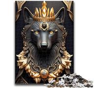 Adult Jigsaw Puzzles 1000 Black Wolf Golden Art Deco for Educational Game Challenge Toy for Is Ideal As A Gift for The Whole Family 50x75cm