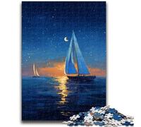 Adult Jigsaw Puzzles 1000 Boat Sailing Under The Starry Sky 1000 Pieces for Adults,is Ideal As Gifts for The Whole Family Suitable for And 14 (38x26cm)