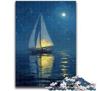 Adult Jigsaw Puzzles 1000 Boat Sailing Under The Starry Sky Challenging To Complete But Fun And Humorous Birthday Present, Gifts, Wall Art 26x38cm