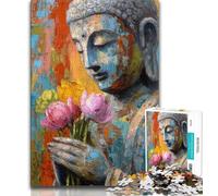 Adult Jigsaw Puzzles 1000 Buddha Holding Flowers Teenager Puzzles,Game Toys Every Piece Is Unique - Challenging Family Fun Game (size 75x50cm)