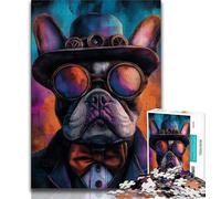 Adult Jigsaw Puzzles 1000 Bulldog Wearing A Hat,Help The Brain Exercise Addictive Toys to Cultivate Patience Artists Collection,Fine Art 38x26cm