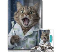Adult Jigsaw Puzzles 1000 Cat Brushing Teeth 1000 Pieces for Adults,Family Activity Fun at Home Activities, Birthday Present,Travel Gifts 38x26cm