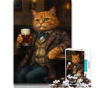 Adult Jigsaw Puzzles 1000 Cat Drinking Beer,Help The Brain Exercise Addictive Toys to Cultivate Patience Perfect Decoration (38x26cm)