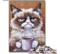 Adult Jigsaw Puzzles 1000 Cat Drinking Coffee, Decompressing Intellectual Educational Toy Is Ideal As Gifts for The Whole Family (Size 26x38cm)