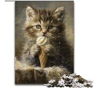 Adult Jigsaw Puzzles 1000 Cat Eating Ice Cream, Game Toys Every Piece Is Unique - Challenging Family Fun Game for for Age 14 50x75cm