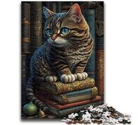 Adult Jigsaw Puzzles 1000 Cat on The Book 1000 Piece Puzzle,for Educational Game Challenge Toy Birthday Present, Gifts, Wall Art (38x26cm)
