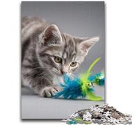Adult Jigsaw Puzzles 1000 Cat Playing Shuttlecock for Educational Game Challenge Toy for Is Ideal As A Gift for The Whole Family 50x75cm
