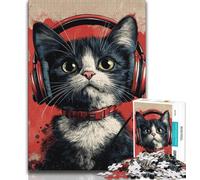 Adult Jigsaw Puzzles 1000 Cat Wearing Headphones,Help The Brain Exercise Addictive Toys to Cultivate Patience Artists Collection,Fine Art 38x26cm