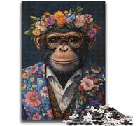 Adult Jigsaw Puzzles 1000 Chimpanzee in Suit for Educational Game Challenge Toy for Is Ideal As A Gift for The Whole Family 26x38cm
