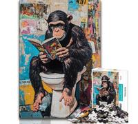 Adult Jigsaw Puzzles 1000 Chimpanzee on The Toilet 1000 Pieces for Adults,for Educational Game Challenge Toy Unique Home Decor And Gifts (size 75x50cm)