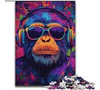 Adult Jigsaw Puzzles 1000 Chimpanzee Wearing Headphones, Stress Reliever Difficult Challenge Secret Santa Gifts for Age 14 Years Up (Size 26x38cm)