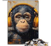 Adult Jigsaw Puzzles 1000 Chimpanzees Listening to English, for Ages 14 And over Each Piece Is Unique - Fun And Challenging Game for The Whole Family Good Gift (size 26x38cm)