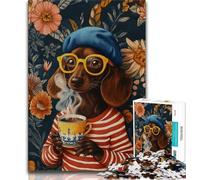 Adult Jigsaw Puzzles 1000 Dachshund Drinking Coffee 1000 Pieces for Adults,Challenging Difficult Deal As Gifts for The Whole Family (size 38x26cm)