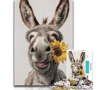 Adult Jigsaw Puzzles 1000 Donkey Holding A Sunflower Teenager Puzzles,Game Toys Every Piece Is Unique - Challenging Family Fun Game (size 38x26cm)