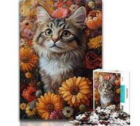Adult Jigsaw Puzzles 1000 Flower Cat 1000 Pieces for Teenagers,Toys Educational Games Stress Relieving Unique Birthday And Gifts (size 75x50cm)