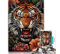 Adult Jigsaw Puzzles 1000 Flowers And Tigers 1000 Pieces for Teenagers,Toys Educational Games Stress Relieving Unique Birthday And Gifts (size 75x50cm)