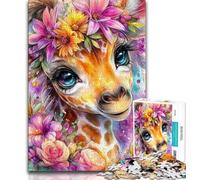 Adult Jigsaw Puzzles 1000 Flowers Giraffe Teenager Puzzles,learning Educational Is Ideal As A Gift for The Whole Family 26x38cm
