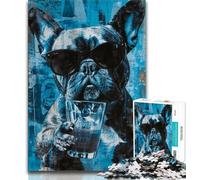 Adult Jigsaw Puzzles 1000 French Bulldog Drinking Teenager Puzzles,learning Educational Is Ideal As A Gift for The Whole Family 26x38cm
