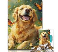 Adult Jigsaw Puzzles 1000 Golden Retriever Butterfly 1000 Pieces for Adults,is Ideal As Gifts for The Whole Family Suitable for And 14 26x38cm