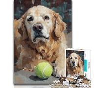 Adult Jigsaw Puzzles 1000 Golden Retriever Playing Tennis 1000 Pieces for Teenagers,Toys Educational Games Stress Relieving Unique Birthday And Gifts (size 75x50cm)