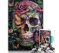 Adult Jigsaw Puzzles 1000 Gothic Rose Skull Butterfly 1000 Pieces for Adults,Challenging Difficult Deal As Gifts for The Whole Family (size 38x26cm)