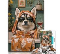 Adult Jigsaw Puzzles 1000 Husky in The Bathroom 1000 Piece Puzzle,Fun Games Every Piece Is Unique - Challenging Family Fun Game (size 38x26cm)
