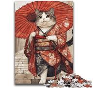 Adult Jigsaw Puzzles 1000 Japanese Samurai Cat 1000 Piece Jigsaw,Challenging Family Activity Games DIY Toy for Home Wall Decor Gifts (38x26cm)