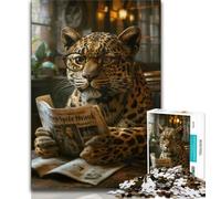 Adult Jigsaw Puzzles 1000 Leopard Reading Newspaper 1000 Piece Jigsaw,Challenging Game Gifts for Is Ideal As A Gift for The Whole Family (size 38x26cm)