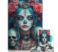 Adult Jigsaw Puzzles 1000 Mexican Style Skull Girl 1000 Piece Puzzle,for Educational Game Challenge Toy Birthday Present, Gifts, Wall Art 38x26cm