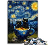 Adult Jigsaw Puzzles 1000 Night Sky Van Gogh's Cat Brain Intelligence Challenge Addictive Toys Funny Gift for Ages 14+ 26x38cm