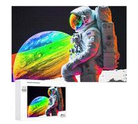 Adult Jigsaw Puzzles 1000 PCS Astronaut with Rainbow Planet Puzzle for Adults Brain Teaser Game Wall Decoration Birthday Present, Gifts, 1000 PCS