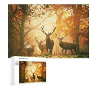 Adult Jigsaw Puzzles 1000 PCS Autumnal Forest with Stags Jigsaw for Adults Relax Games Presents for Women Birthday Present, Gifts, 1000 PCS