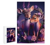 Adult Jigsaw Puzzles 1000 PCS Deer in A Floral Frame Puzzle for Adults Brain Teaser Game Wall Decoration Birthday Present, Gifts, 1000 PCS