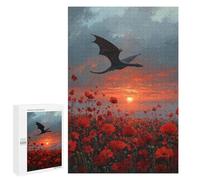 Adult Jigsaw Puzzles 1000 PCS Dragon Over Poppy Field Jigsaw Puzzles for Adults Stress Reliever Challenging To Complete Brainteaser Family Games 1000 PCS