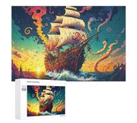 Adult Jigsaw Puzzles 1000 PCS Fantasy Sailing Ship at Sunset Jigsaw for Adults Relax Games Presents for Women Birthday Present, Gifts, 1000 PCS