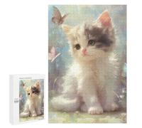 Adult Jigsaw Puzzles 1000 PCS Fluffy Kitten with Butterflies Jigsaw Puzzles for Adults Stress Reliever Challenging To Complete Brainteaser Family Games 1000 PCS