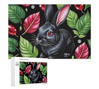 Adult Jigsaw Puzzles 1000 PCS Glamorous Black Bunny with Jewels Puzzle for Adults Brain Teaser Game Wall Decoration Birthday Present, Gifts, 1000 PCS