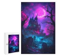 Adult Jigsaw Puzzles 1000 PCS Haunted Mansion Under Neon Moon Teenagers Puzzles Toy Wall Decor Pattern Assembly Gifts for Friends And Family 1000 PCS