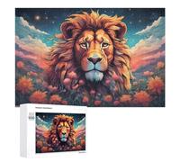 Adult Jigsaw Puzzles 1000 PCS Lion Amidst Flowers Under Starry Sky Jigsaw for Adults Relax Games Presents for Women Birthday Present, Gifts, 1000 PCS