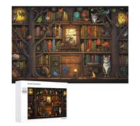 Adult Jigsaw Puzzles 1000 PCS Magical Library with Cats And Books Puzzle for Adults Brain Teaser Game Wall Decoration Birthday Present, Gifts, 1000 PCS