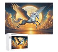 Adult Jigsaw Puzzles 1000 PCS Pegasus Flying Over Sunset Puzzle for Adults Brain Teaser Game Wall Decoration Birthday Present, Gifts, 1000 PCS