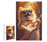 Adult Jigsaw Puzzles 1000 PCS Pomeranian Playing Guitar Jigsaw Puzzles for Adults Stress Reliever Challenging To Complete Brainteaser Family Games 1000 PCS